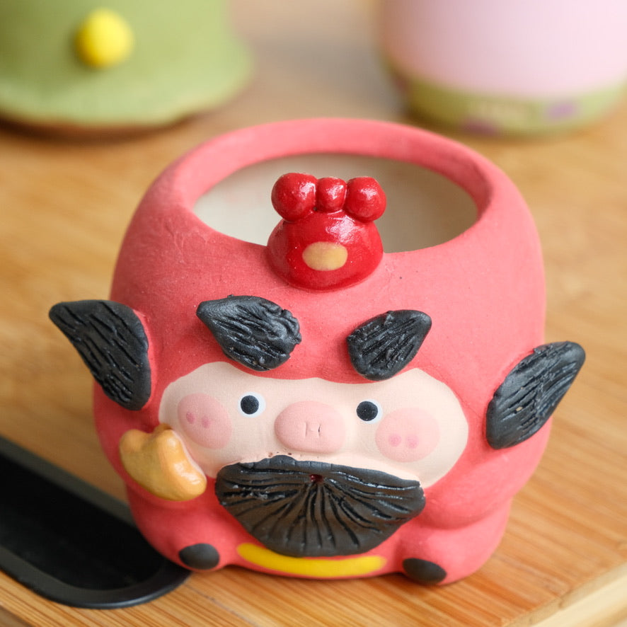 God of Wealth Piggy Medium Sized Handmade Pot