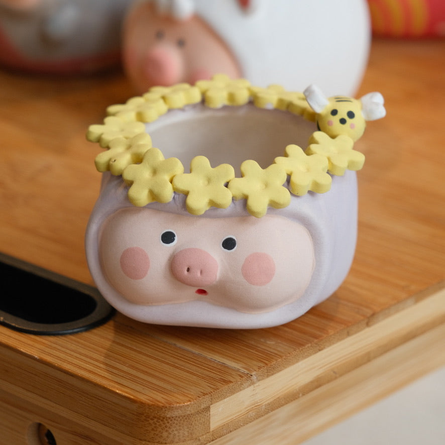 Flower Piggy Small Handmade Pot