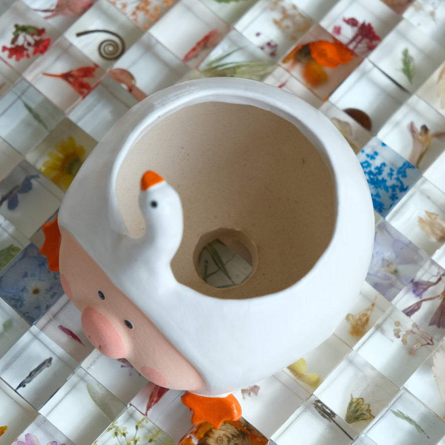 Goose Piggy Small Handmade Pot