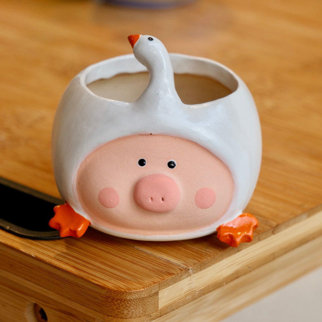 Goose Piggy Small Handmade Pot