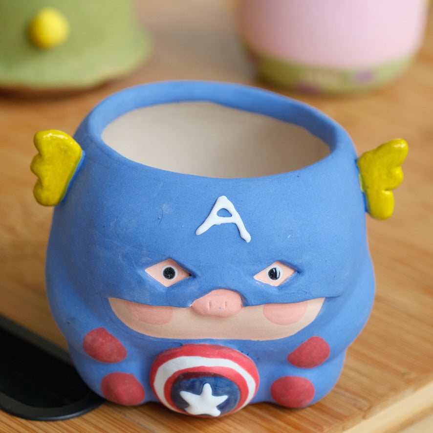 Captain America Piggy Medium Sized Handmade Pot