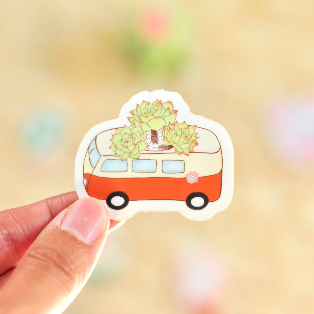 Succiebus Sticker - Clear Vinyl, Waterproof Succulent Sticker