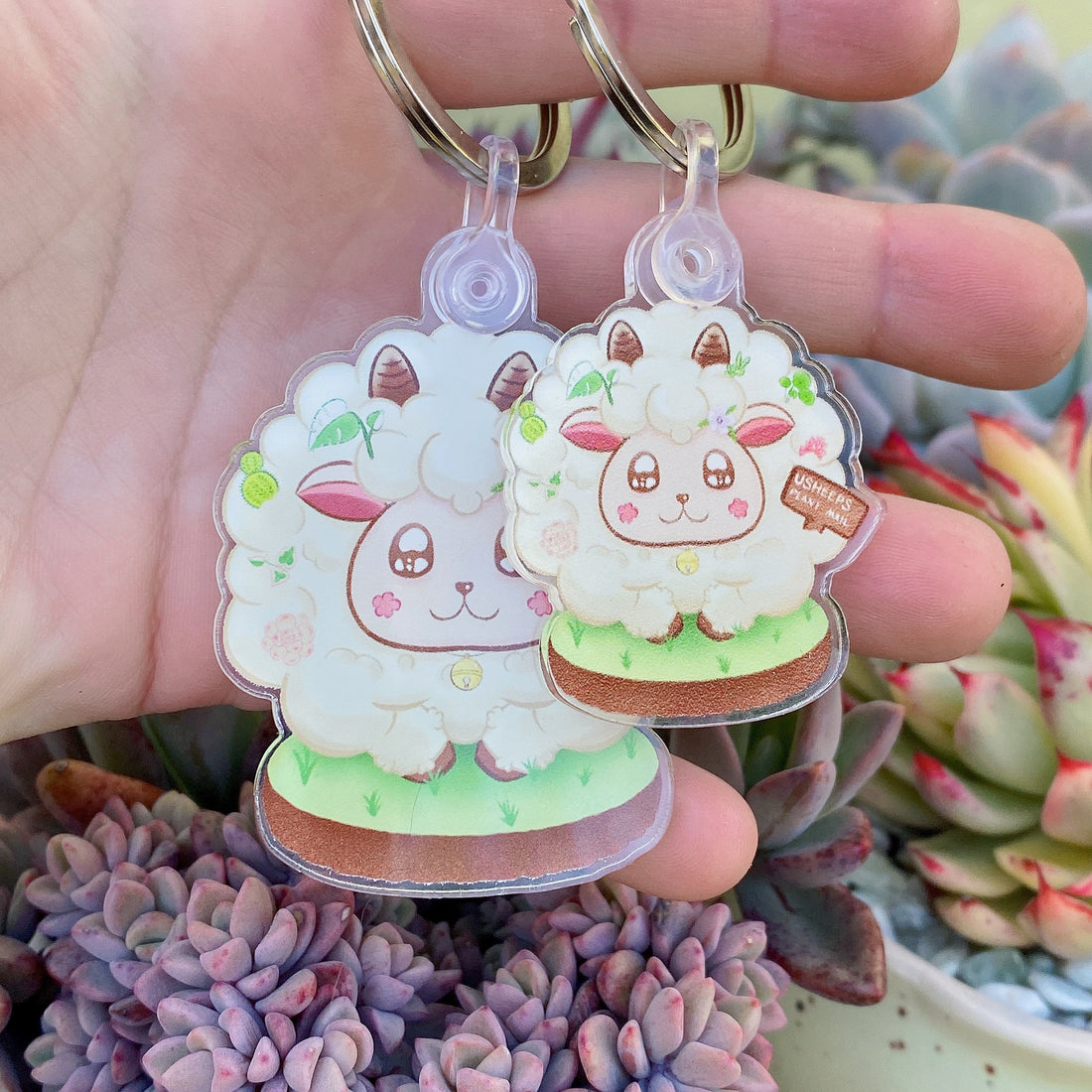 Momo the Sheep Keychain - Clear Acrylic, Waterproof Succulent Keychain