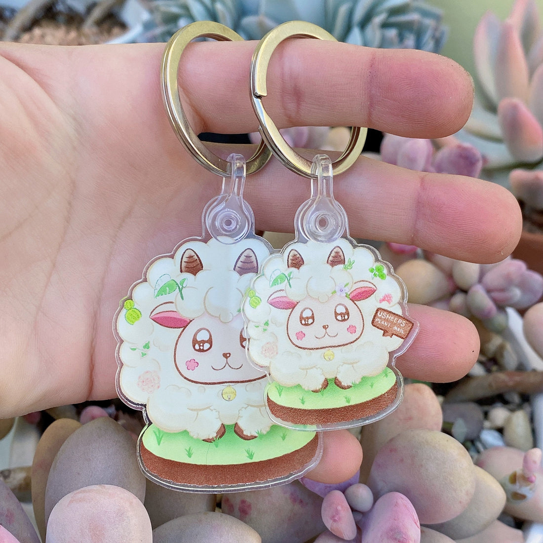 Momo the Sheep Keychain - Clear Acrylic, Waterproof Succulent Keychain